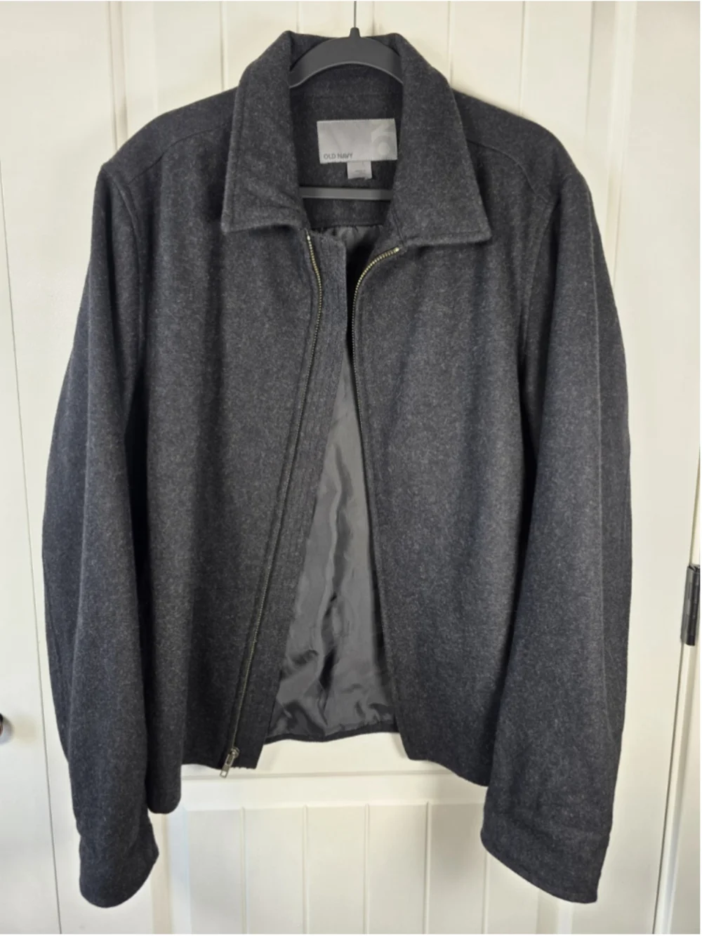 Old Navy Wool Blend Zip Jacket Mens Sz L Large Charcoal Gray Lined Coat Casual